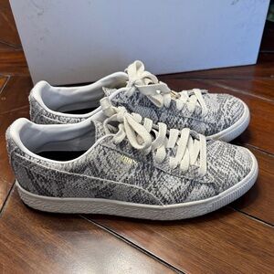 Puma White and Gray Snakeskin Sneakers